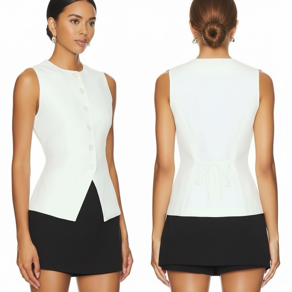 SNDYS by REVOLVE Emiliana Button Up Sleeveless Vest Top in Ivory Large